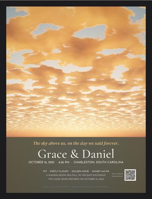 A framed First Sky wedding print for Grace and Daniel